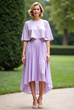 Lila Una Línea plisada Madre De La Novia Vestido Con Capa