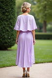Lila Una Línea plisada Madre De La Novia Vestido Con Capa