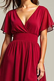 Vestido rojo de gasa con cuello en V A Line Madre De La Novia