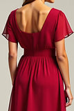 Vestido rojo de gasa con cuello en V A Line Madre De La Novia