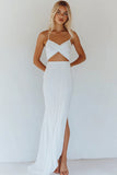 Vestido de graduación ajustado de tirantes finos de algodón blanco A Line