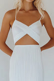 Vestido de graduación ajustado de tirantes finos de algodón blanco A Line