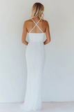 Vestido de graduación ajustado de tirantes finos de algodón blanco A Line