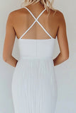 Vestido de graduación ajustado de tirantes finos de algodón blanco A Line