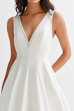Vestido largo de graduación blanco sin mangas A Line Matte Satén