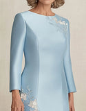 Vestido de satén azul cielo Madre De La Novia De La Columna Con Encaje