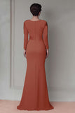 Vestido Madre De La Novia De Encaje Colorete Con Mangas Largas