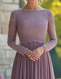 Black Tie Vintage Malva Column Scoop Vestido largo de gasa madre de la novia con apliques de encaje