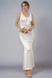 Tirantes finos simples vestido de novia largo sirena blanco