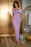 Vestido de dama de honor largo de satén fruncido azul claro sirena