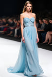 Elegante Vestido De Gala Gris Azul Fruncido De Novia De Línea A