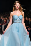 Elegante Vestido De Gala Gris Azul Fruncido De Novia De Línea A