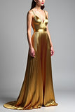 Vestido de fiesta dorado con tirantes finos de tirantes finos