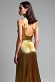 Vestido de fiesta dorado con tirantes finos de tirantes finos