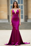 Tirantes de espagueti de sirena Vestido de fiesta largo morado oscuro