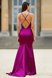Tirantes de espagueti de sirena Vestido de fiesta largo morado oscuro