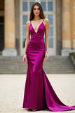 Tirantes de espagueti de sirena Vestido de fiesta largo morado oscuro