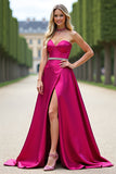 Fucsia palabra de honor A Line Prom Dress con abertura