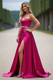 Fucsia palabra de honor A Line Prom Dress con abertura