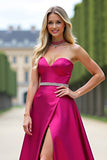 Fucsia palabra de honor A Line Prom Dress con abertura