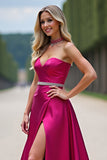 Fucsia palabra de honor A Line Prom Dress con abertura