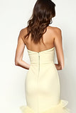 Vestido de fiesta con volantes sin tirantes amarillo