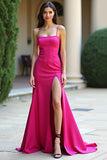 Vestido de fiesta con tirantes de espagueti fucsia