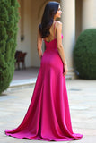 Vestido de fiesta con tirantes de espagueti fucsia
