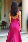 Vestido de fiesta con tirantes de espagueti fucsia