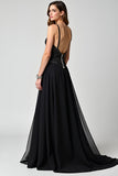 Tirantes finos Negro brillante Un vestido formal largo de línea