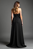 Vestido negro de tirantes de gasa de gasa A Line