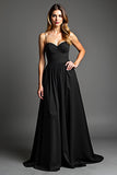 Vestido negro de tirantes de gasa de gasa A Line