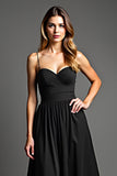Vestido negro de tirantes de gasa de gasa A Line