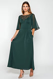 Vaina de pino Scoop medias mangas Vestido de gasa madre de la novia con apliques