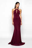 Vestido formal halter burdeos