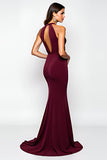 Vestido formal halter burdeos
