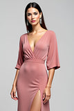 Vestido de invitada de boda largo con escote en V con espalda abierta y abertura