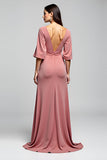 Vestido de invitada de boda largo con escote en V con espalda abierta y abertura