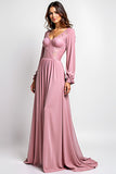 Dusty Rose A Line Cuello en V Vestido de Encaje de Gasa Madre de la Novia