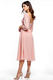 Vestido madre de la novia de encaje de gasa rosa rubor con mangas largas