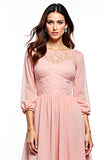 Vestido madre de la novia de encaje de gasa rosa rubor con mangas largas
