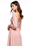 Vestido madre de la novia de encaje de gasa rosa rubor con mangas largas