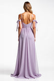 Vestido de dama de honor plisado con tirantes de gasa lila A Line