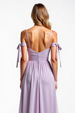 Vestido de dama de honor plisado con tirantes de gasa lila A Line