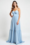 Vestido de dama de honor de gasa azul cielo Una línea