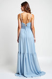Vestido de dama de honor de gasa azul cielo Una línea