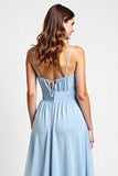 Vestido de dama de honor de gasa azul cielo Una línea