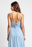 Vestido de dama de honor de gasa azul cielo Una línea