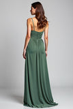 Vestido de dama de honor fruncido con tirantes finos de eucalipto A Line