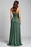 Vestido de dama de honor fruncido con tirantes finos de eucalipto A Line